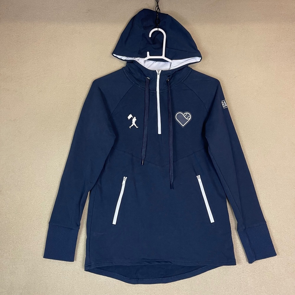 Baseballism Navy Blue Half‎ Zip Hooded Sweatshirt Women's M Baseball Heart Logo
